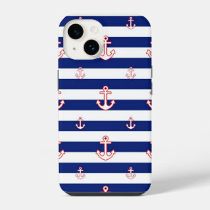 Funda Para iPhone 14 Anclas en rayas azules estilo náutico