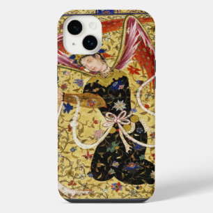 FUNDA PARA iPhone 14 PLUS ÁNGEL ORIENTAL CON FLORES Y LAZO BLANCO