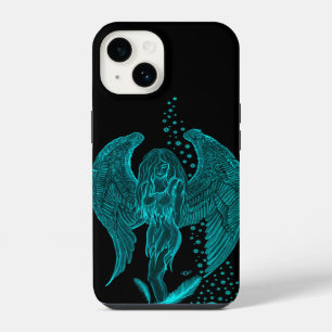 Funda Para iPhone 14 Ángel perdido en el amor, diseño negro y verde