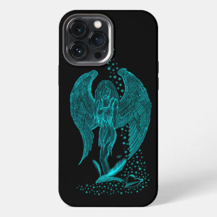 Funda Para iPhone 13 Pro Max Ángel perdido en el amor, diseño negro y verde