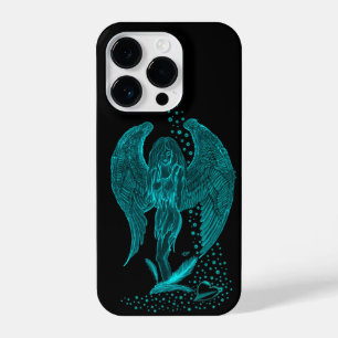 Funda Para iPhone 14 Pro Ángel perdido en el amor, negro y verde diseño