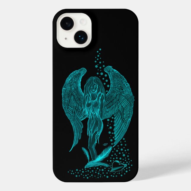 Funda Para iPhone Ángel perdido en el amor, negro y verde diseño (Reverso )