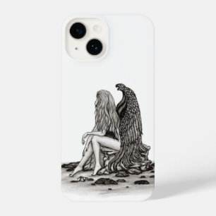 Funda Para iPhone 14 Ángel, perdido en el pensamiento, diseño blanco y 