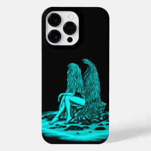 Funda Para iPhone 14 Pro Max Ángel, perdido en el pensamiento, negro y verde Di