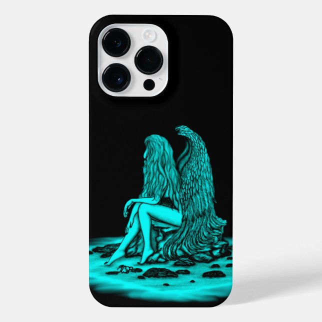 Funda Para iPhone Ángel, perdido en el pensamiento, negro y verde Di (Reverso)