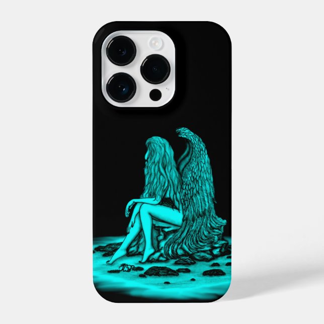 Funda Para iPhone Ángel, perdido en el pensamiento, negro y verde Di (Reverso )