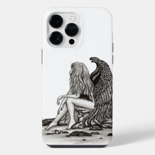 Funda Para iPhone 14 Pro Max Ángel, perdido en pensamiento, diseño en blanco y