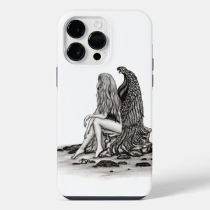 Funda Para iPhone 14 Pro Max Ángel, perdido en pensamiento, diseño en blanco y
