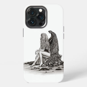 Funda Para iPhone 13 Pro Ángel, perdido en pensamiento, diseño en blanco y