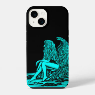 Funda Para iPhone 14 Ángel , perdido en pensamiento , diseño negro y ve