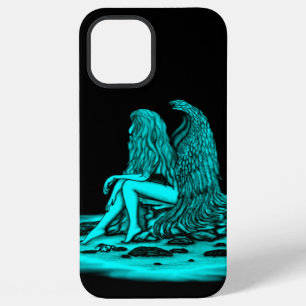 Funda Para iPhone 12 Pro Max Ángel, perdido en pensamiento, diseño negro y verd