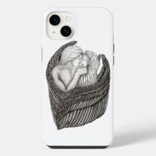 Funda Para iPhone 14 Plus Ángeles besándose, diseño en blanco y negro