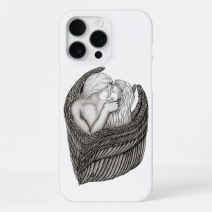 Funda Para iPhone 16 Pro Max Ángeles besándose, diseño en blanco y negro