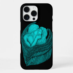 Funda Para iPhone 16 Pro Max Ángeles besándose, diseño negro y verde