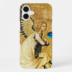 Funda Para iPhone 16 Plus ÁNGELES DE LA ANUNCIACIÓN EN ORO Y AZUL, Pergamino