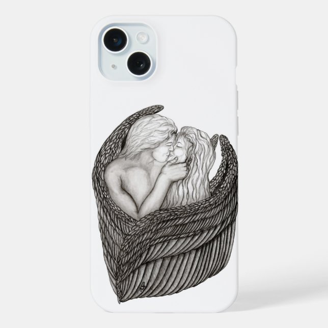 Funda Para iPhone Angels Kissing , diseño en blanco y negro (Reverso )
