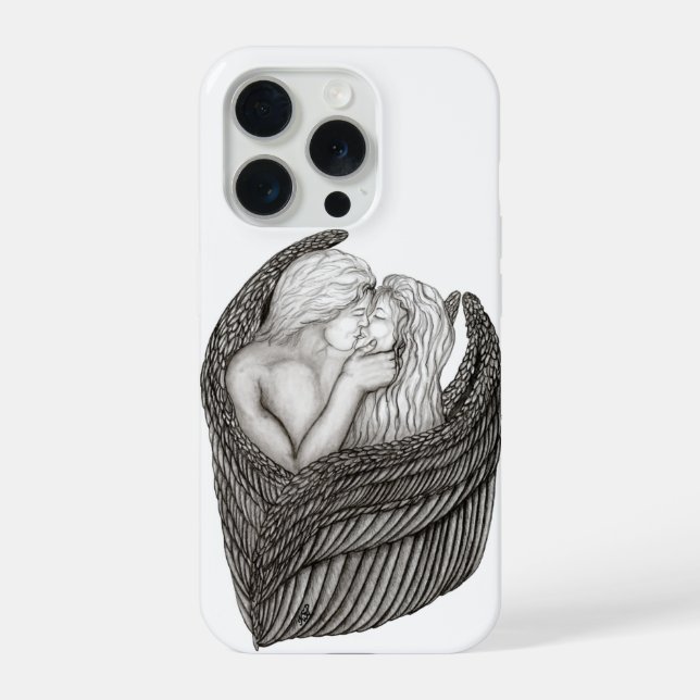 Funda Para iPhone Angels Kissing , diseño en blanco y negro (Reverso )