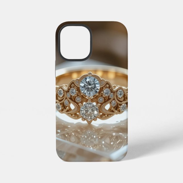 Funda Para iPhone anillo de diamante brillante de oro (Reverso )