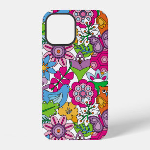 Funda Para iPhone 12 Animales coloridos y flores vintage sin costura