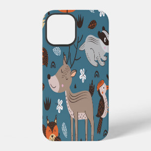 Funda Para iPhone 12 Animales del bosque, azul, estilo escandinavo