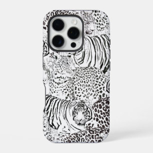 Funda Para iPhone 16 Pro Animales Leopardo Tigre Blanco Negro Modernos