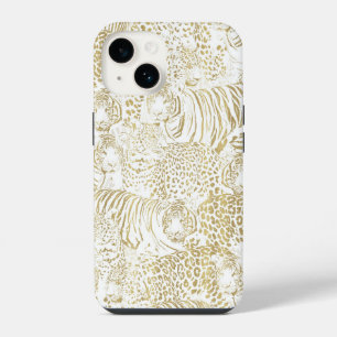 Funda Para iPhone 14 Animales Leopardo Tigre Dorados