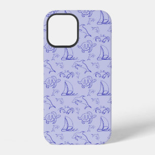 Funda Para iPhone 12 Animales marinos y patrón de dibujo de una línea d