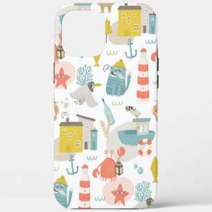 Funda Para iPhone 12 Pro Max Animales náuticos divertidos y lindos. Patrón de n