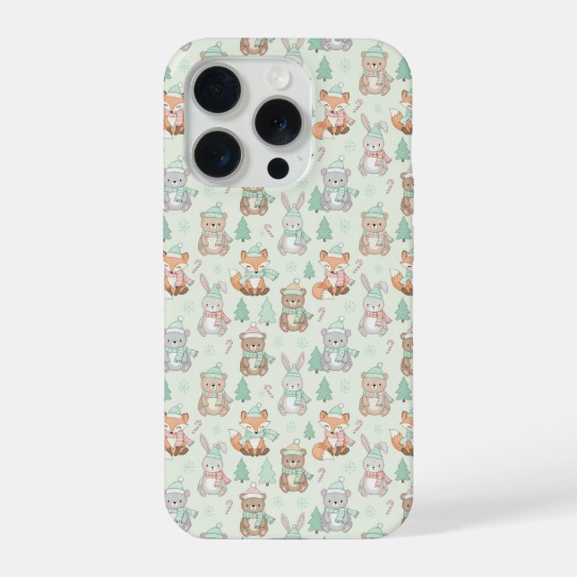 Funda Para iPhone Animales Navideños Adorables Patrón Continuo (Reverso )