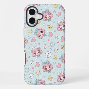 Funda Para iPhone 16 Plus Anime Kawaii in Pastel Colors with Hearts and Star