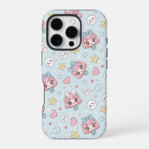Funda Para iPhone 16 Pro Anime Kawaii in Pastel Colors with Hearts and Star