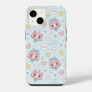 Funda Para iPhone 14 Anime Kawaii in Pastel Colors with Hearts and Star