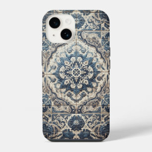 Funda Para iPhone 14 Antiguo Ornamental Mediterráneo Azul y Blanco En