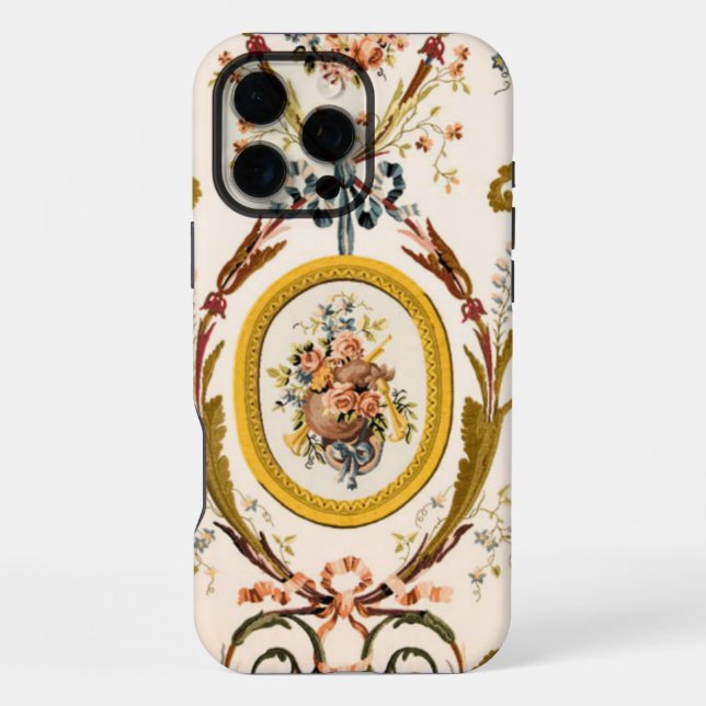 Funda Para iPhone Antiguo Rococo Floral Gold Cream Elegante (Reverso )