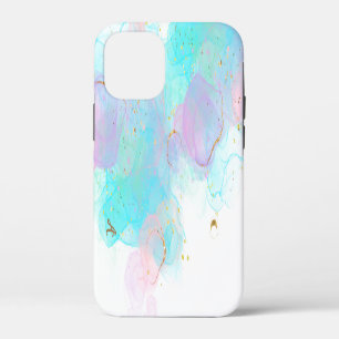 Funda Para iPhone 12 Mini *~* AP46 Tinta Pastel Dorado Brillo Abstracto 