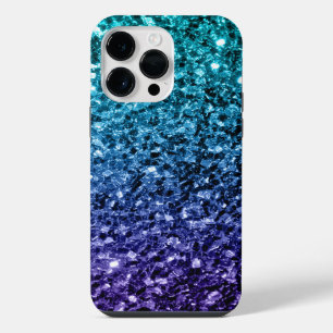 Funda Para iPhone 14 Pro Max Aqua azul Ombre falso brillo destellos