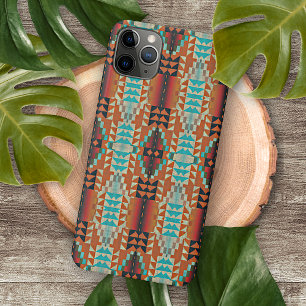 Funda Para iPhone 16 Pro Max Aqua Azul Rojo Naranja Étnico Tribal Mosaico Único