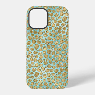 Funda Para iPhone 12 Pro Aqua Mint Gold Glitz Brillo Leopardo
