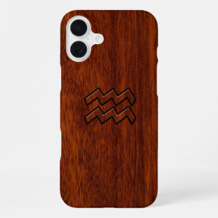 Funda Para iPhone 16 Plus Aquarius Zodiac Rótulo Estilo caoba