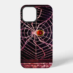 Funda Para iPhone 12 ARAÑA Y RED Rubí Rojo Piedra Preciosa Negra