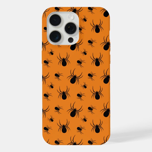 Funda Para iPhone Arañas Patrón de Halloween Negro y Naranja (Reverso )