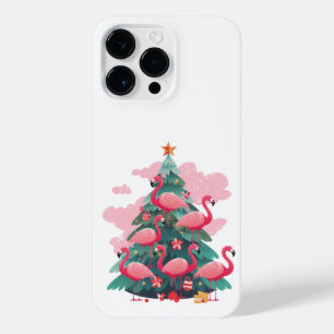 FUNDA PARA  iPhone 14 PRO MAX ÁRBOL DE NAVIDAD DE FLAMINGO ROSA