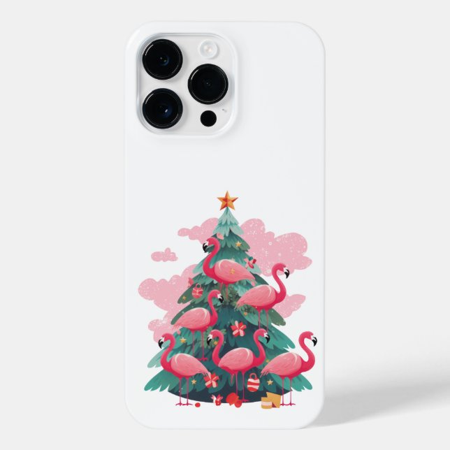 FUNDA PARA iPhone ÁRBOL DE NAVIDAD DE FLAMINGO ROSA (Reverso)