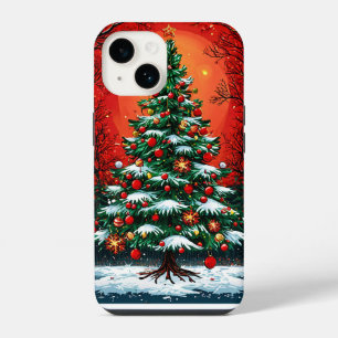 Funda Para iPhone 14 Árbol de Navidad decorado en una escena invernal