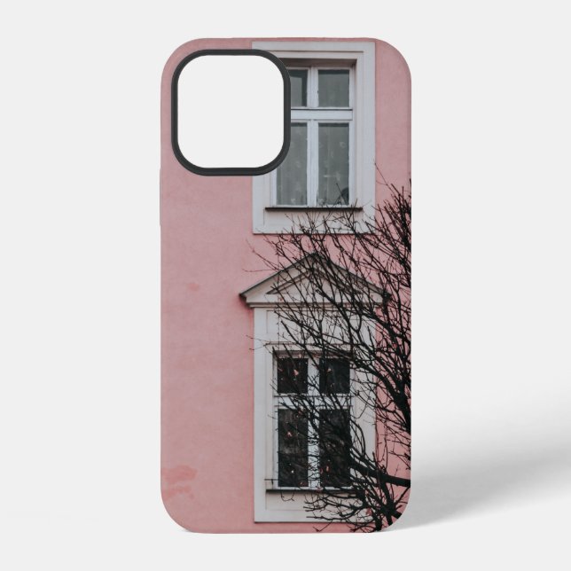FUNDA PARA iPhone ÁRBOL DESNUDO FRENTE A EDIFICIO ROSA (Reverso )