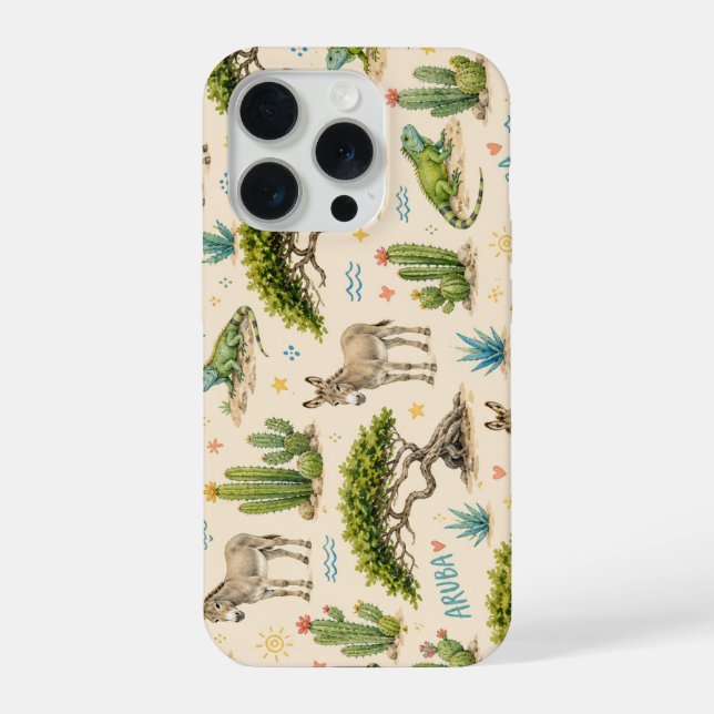 Funda Para iPhone árbol divi de Aruba, burro, iguana, cactus (Reverso )