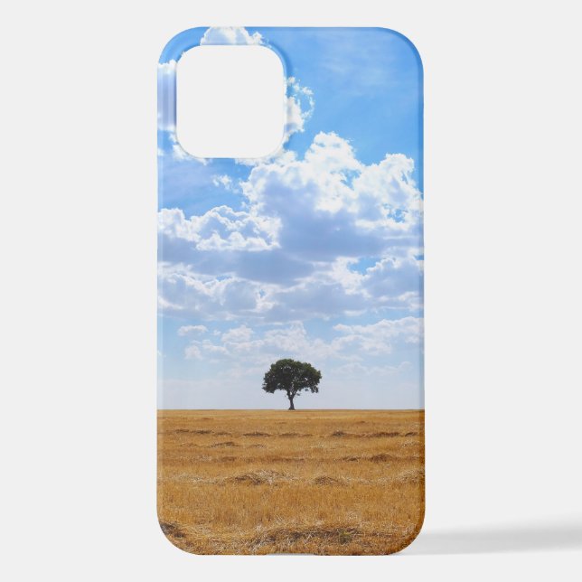 Funda Para iPhone Árbol en un campo de trigo cosechado (Reverso )