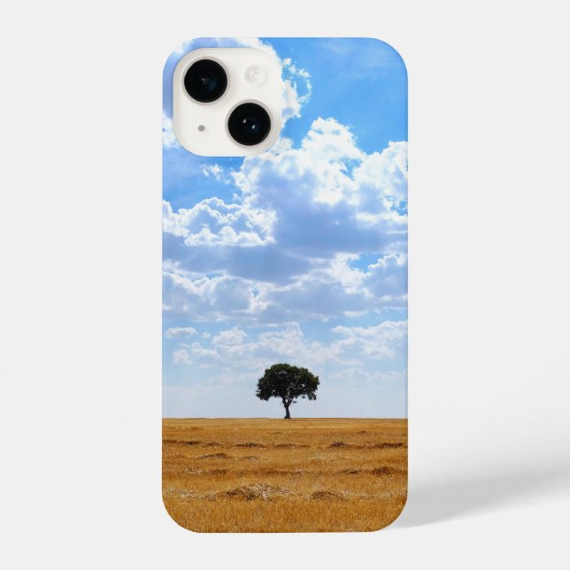 Funda Para iPhone Árbol en un campo de trigo cosechado (Reverso )