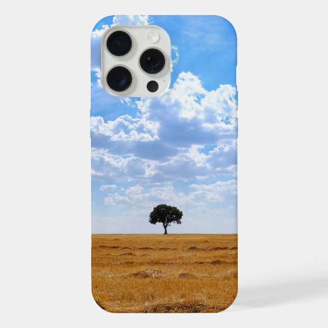 Funda Para iPhone Árbol en un campo de trigo cosechado (Reverso )