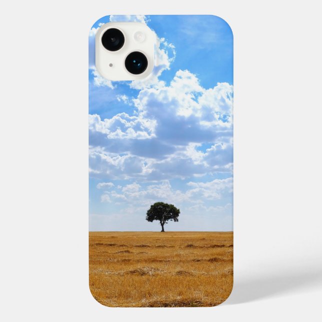 Funda Para iPhone Árbol en un campo de trigo cosechado (Reverso )